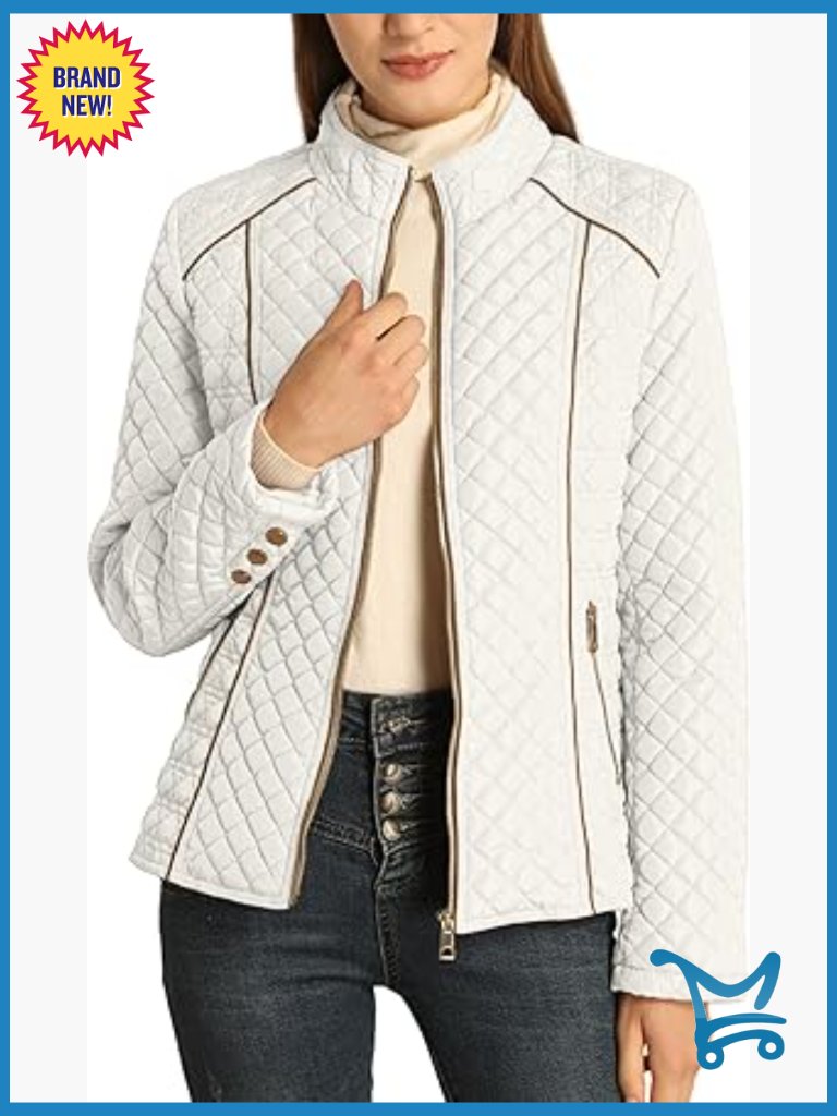 Lightweight Quilted Puffer Jacket Stand Collar Zip Slim Fit